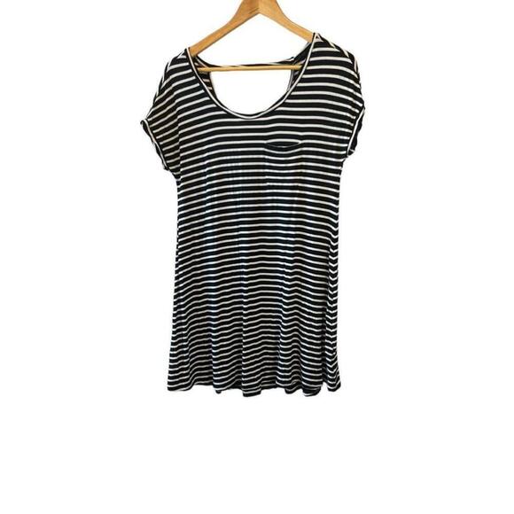 AMERICAN EAGLE Black&White Stripe Scoop Neck Short Sleeve Light Dress - Picture 1 of 9
